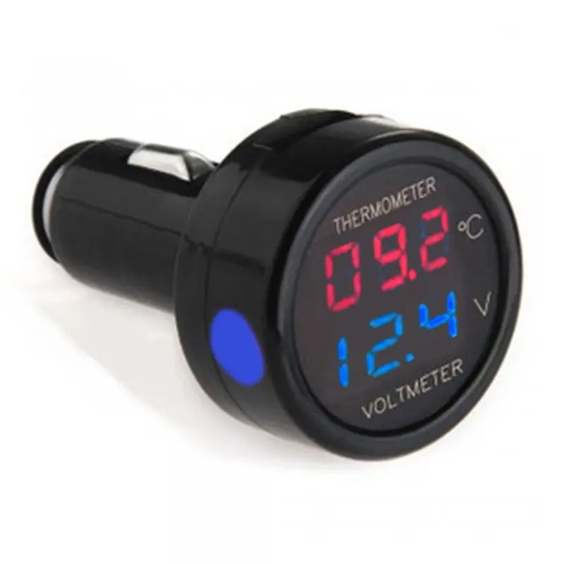 Digital Car Voltmeter Thermometer Temperature Meter Battery Monitor Red Blue Led Dual Display 2 In 1 DC 12V 24V Auto Voltmeter|Вольтметры|