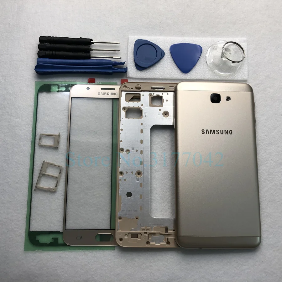 Полный корпус чехол для samsung Galaxy J7 Prime On7 G610 G610F Передняя стеклянная средняя рамка задняя крышка аккумулятора задняя крышка+ Инструменты