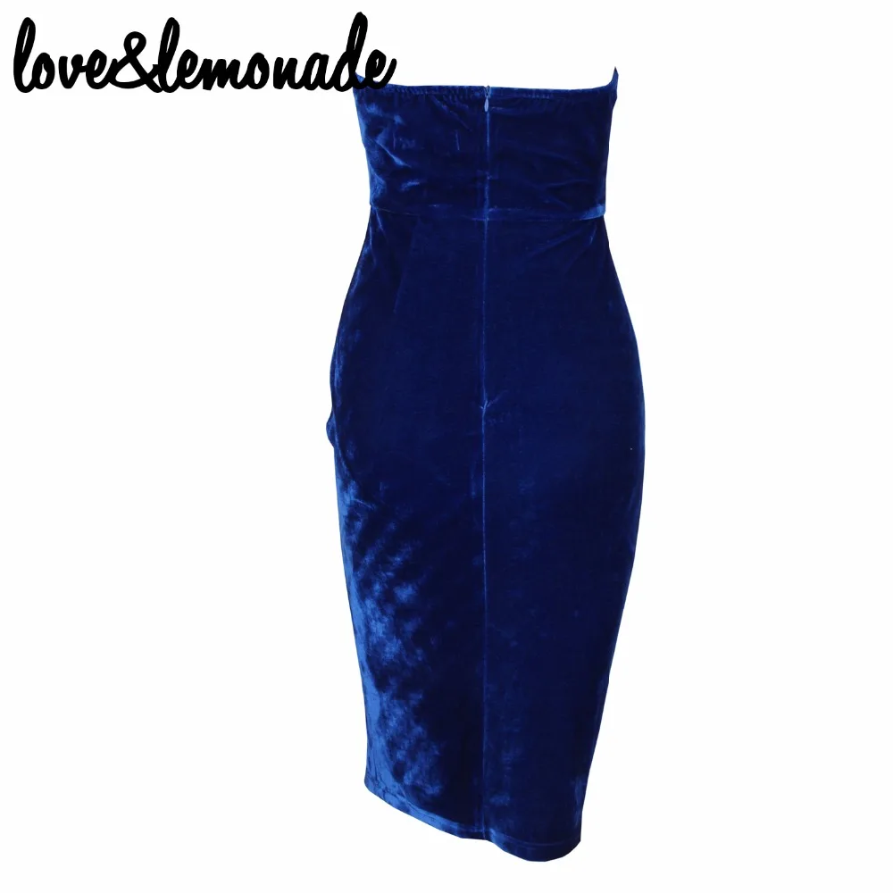 Бархатное платье с v образным вырезом и разрезом Love & Lemonade Blue TB 9889|dresse|dresses cutedresses