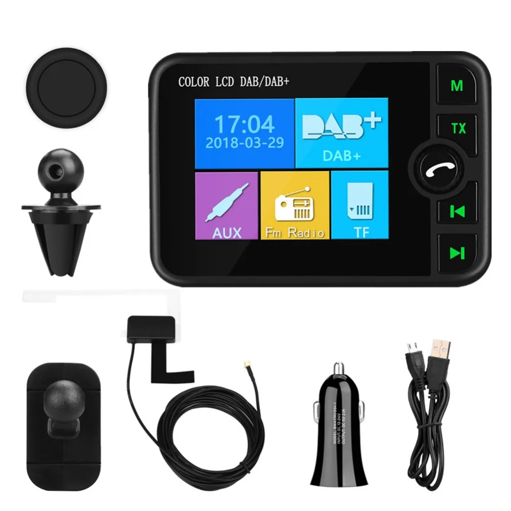 DAB Radio Receiver FM Transmitter Bluetooth Handsfree Music Player Digital Broadcast Auto Audio TF Card Slot Car | Автомобили и