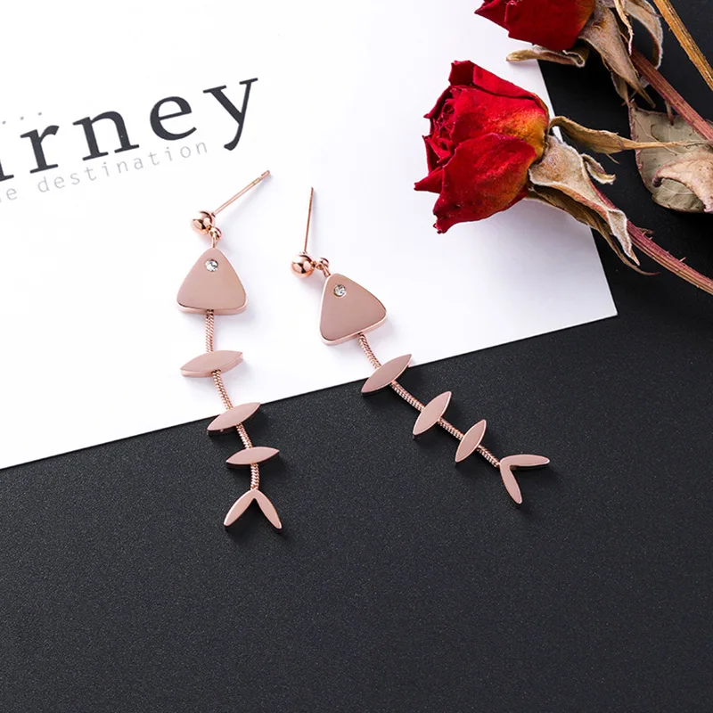 2019 New Stainless Steel Fish Boen Dangle Earrings for Women Girl's Cute Funny Drop Earring Rose Gold Travel | Украшения и