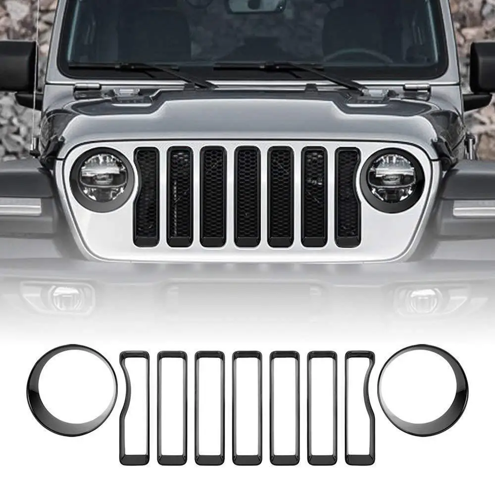 Для Jeep Wrangler JL сетка решетка гриль Вставка 7 шт. и 2 шт. фары накладка черный серебристый красный