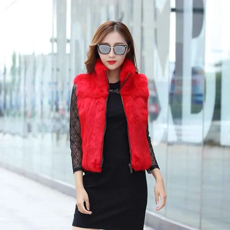 100% натуральный кроличий мех жилет на молнии винтажный стиль Заводская