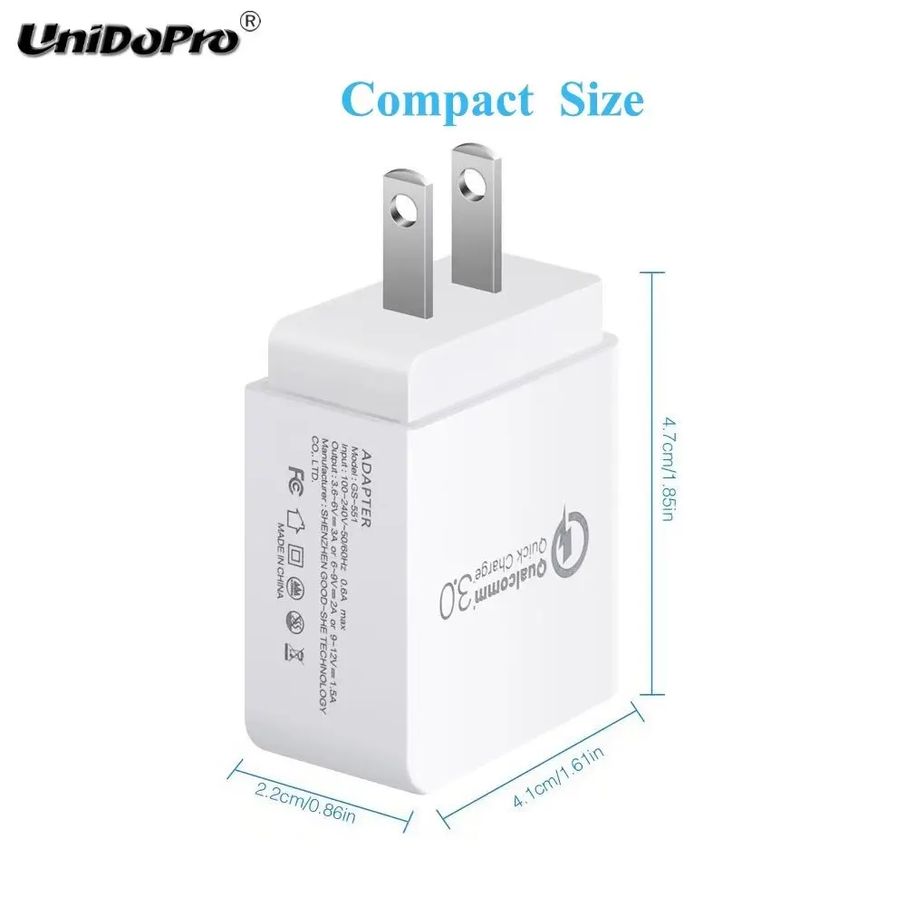 Фото Зарядное устройство UNIDOPRO с быстрой зарядкой QC 3 0 18 Вт штепсельная вилка стандарта Зарядное устройство UNIDOPRO с быстрой зарядкой QC 3 0 18 Вт штепсельная вилка стандарта