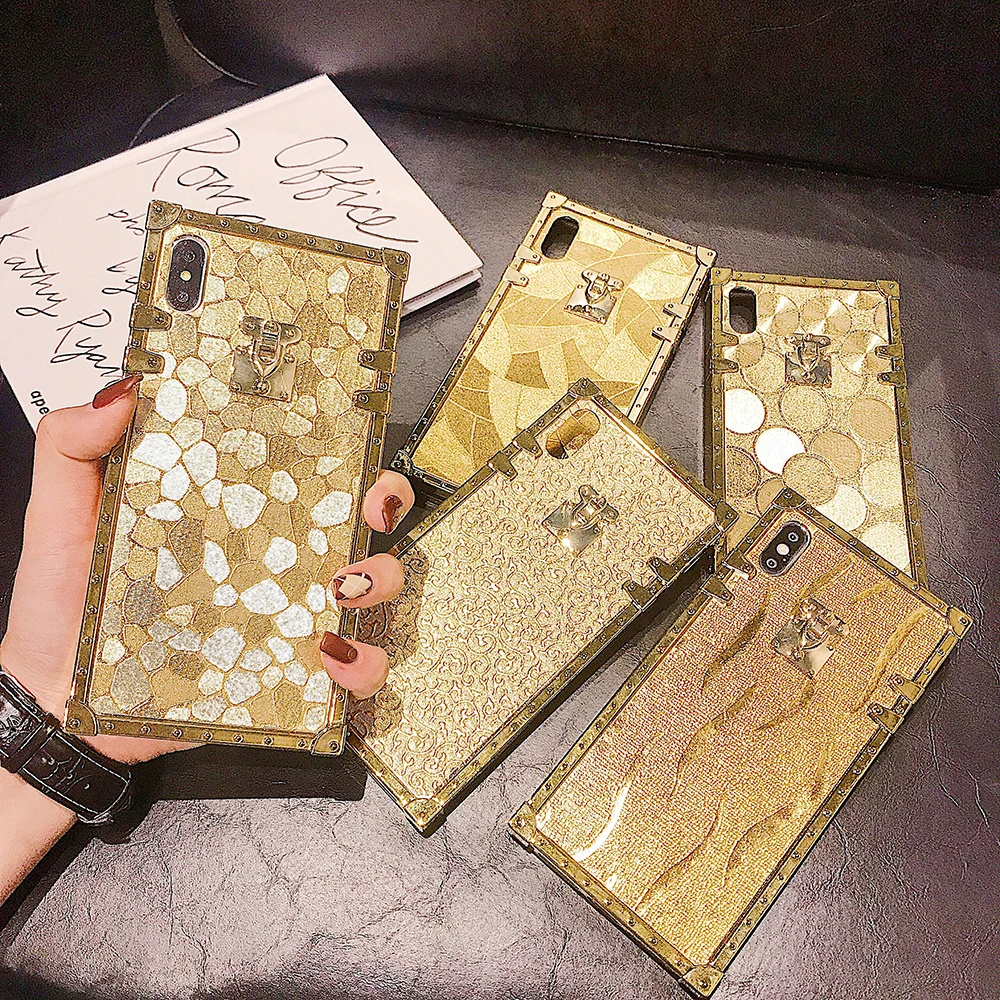 Чехол для iPhone 12 Pro Max Mini 11 Xr Xs X 6S 7 8 Plus роскошный квадратный металлический блестящий