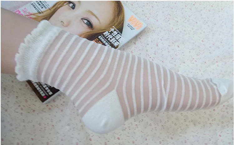 Распродажа 5 пар/лот носки с прозрачными стеклами в горизонтальную полоску для