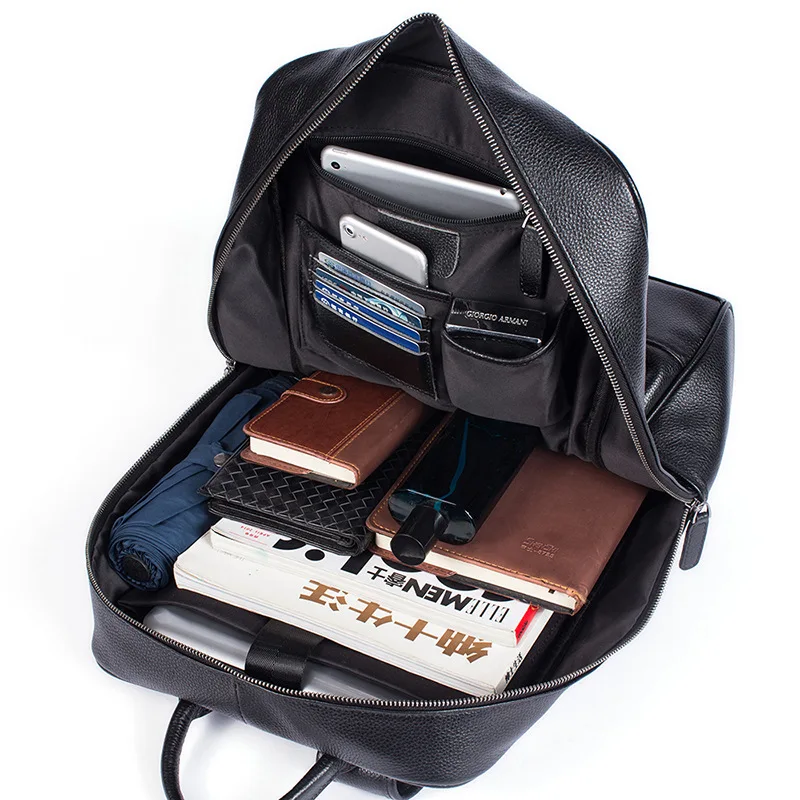 Отличного качества из натуральной кожи мужской рюкзак в деловом стиле большой 15