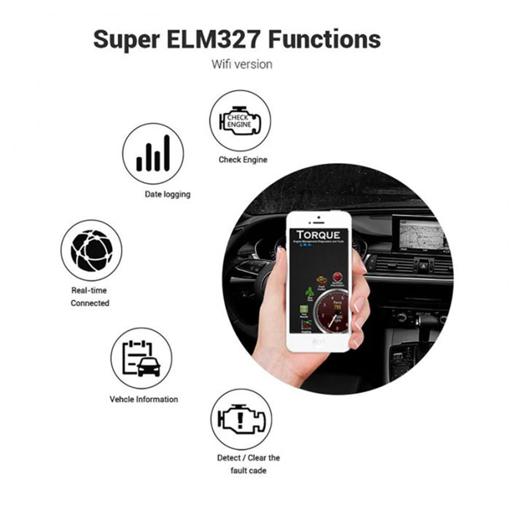 WiFi ELM327 OBDII OBD2 Car Diagnostic Wireless Scanner Tool Vehicle Switch Crystal Instrument |