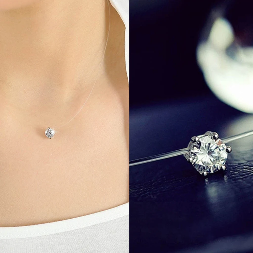 Невидимая линия чокер Циркон ключицы цепи кристалл кулон Подарки для женщин