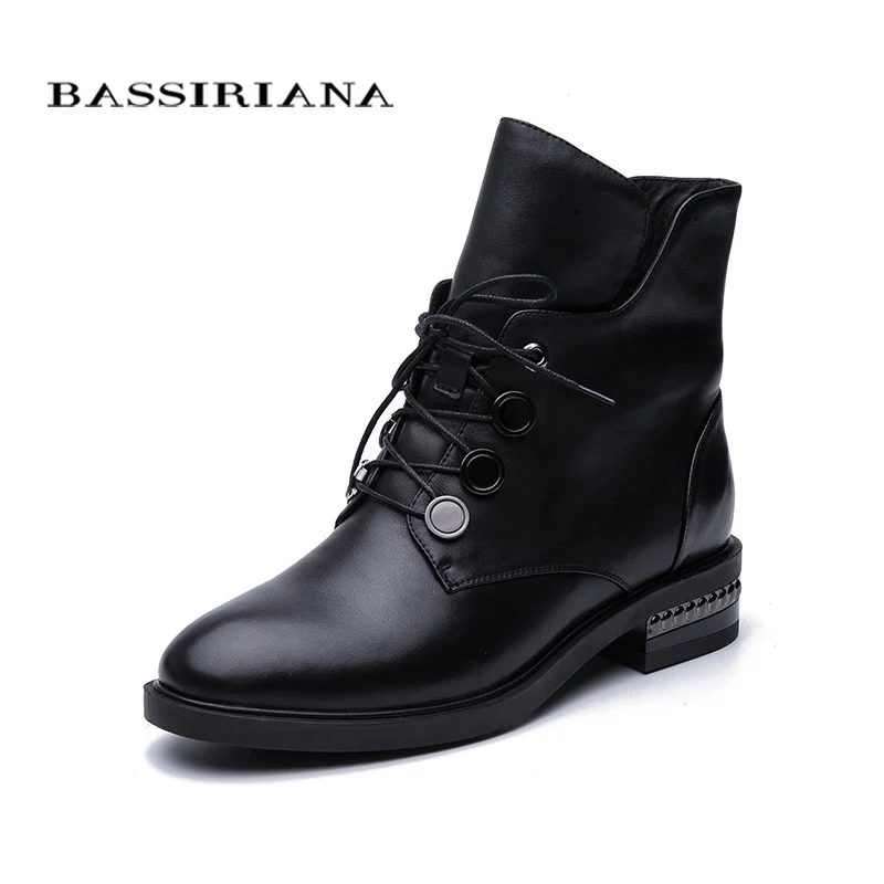 BASSIRIANA / 2019 новые осенние и зимние ботильоны женская кожаная теплая обувь с