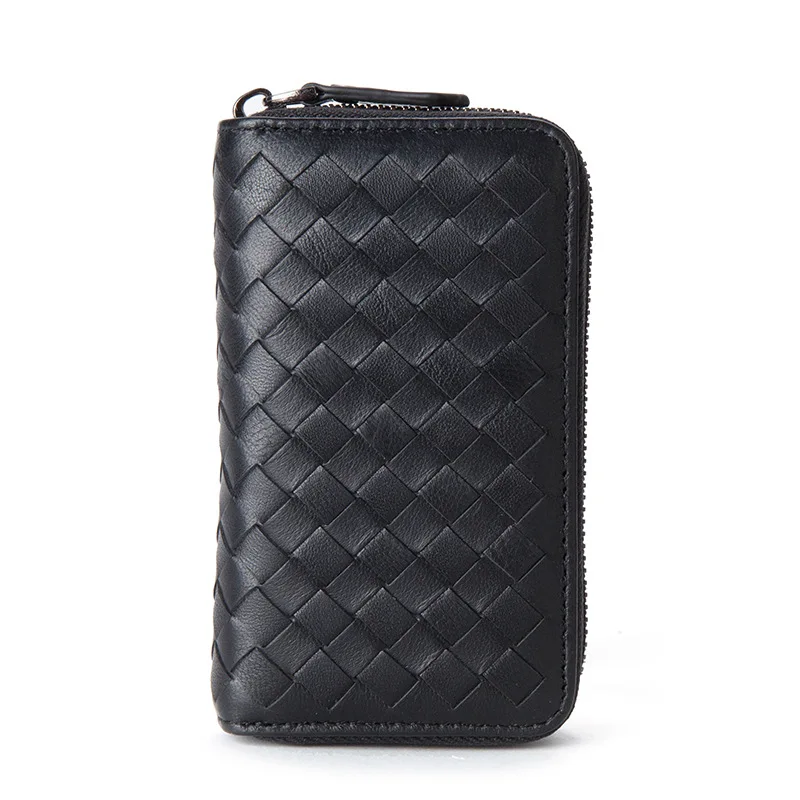 single buckle black Брендовая мужская сумка для ключей из натуральной овечьей кожи с тканым узором для ключей, многофункциональные кошельки для ключей - Цвет: single buckle black