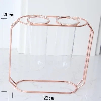 Rose gold Double Креативная стеклянная пробирка гидропонная ваза стеклянная ваза для цветов Хрустальный Террариум контейнер Золотая рамка металлический декор стенда домашний сад - Цвет: Rose gold Double