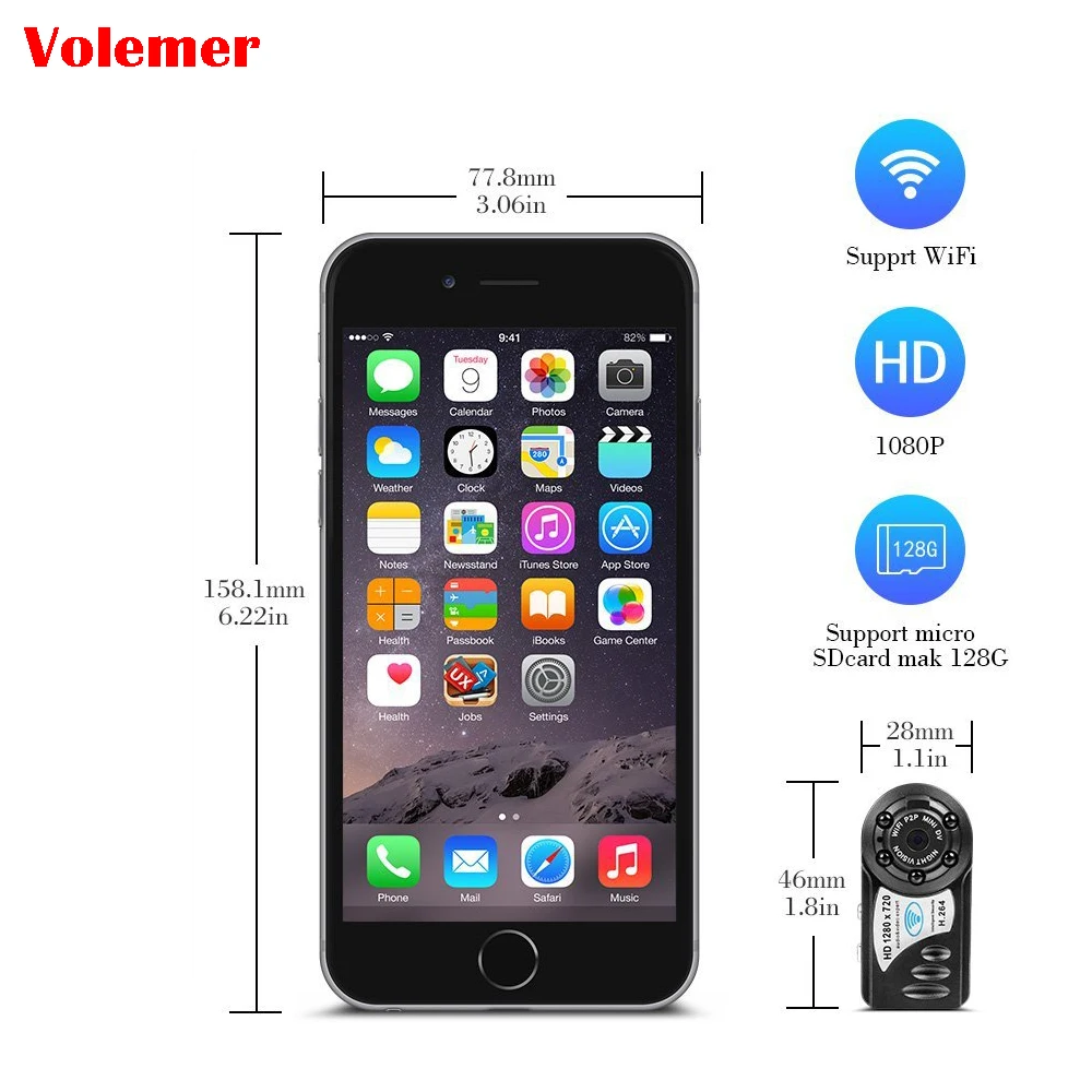 Volemer Q8 Wi Fi IP мини видеокамера 720 P HD Беспроводной Ночное видение Micro Камера