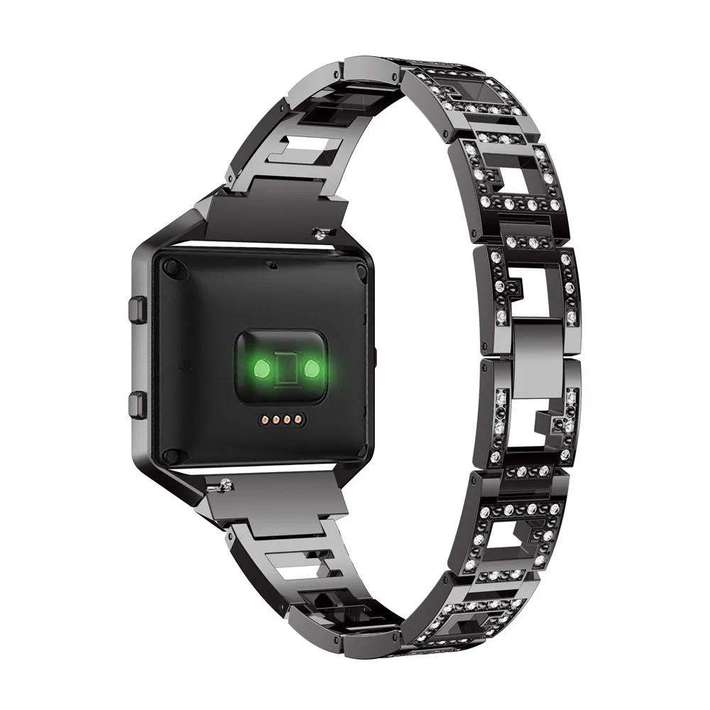 Smart WristBand 23mm For Fitbit Blaze Alloy Steel Watch Bands Smart Accessories Rhinestone Bracelet Strap With Metal Frame case