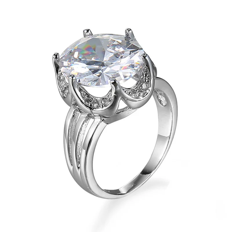 Женское кольцо из серебра 925 пробы с крупным белым камнем 2 карата|big stone ring|stone ringblue