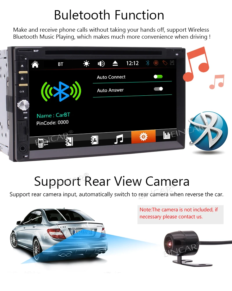 

Eincar 7" Touchscreen Double DIN Car Electronics pc Radio In Dash Bluetooth Car Stereo DVD Player Mp3 Audio 1080P Video Playe
