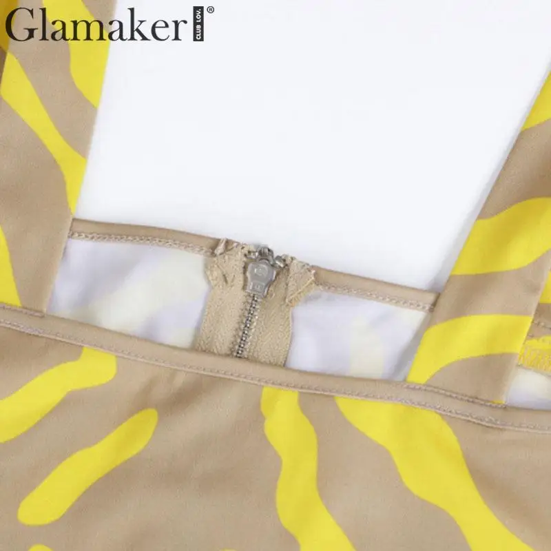 Glamaker, без рукавов, два предмета, летнее облегающее платье, женское, сексуальное, на молнии, с принтом, миди, платье, женское, короткий топ, вечерние, Клубное, желтое платье
