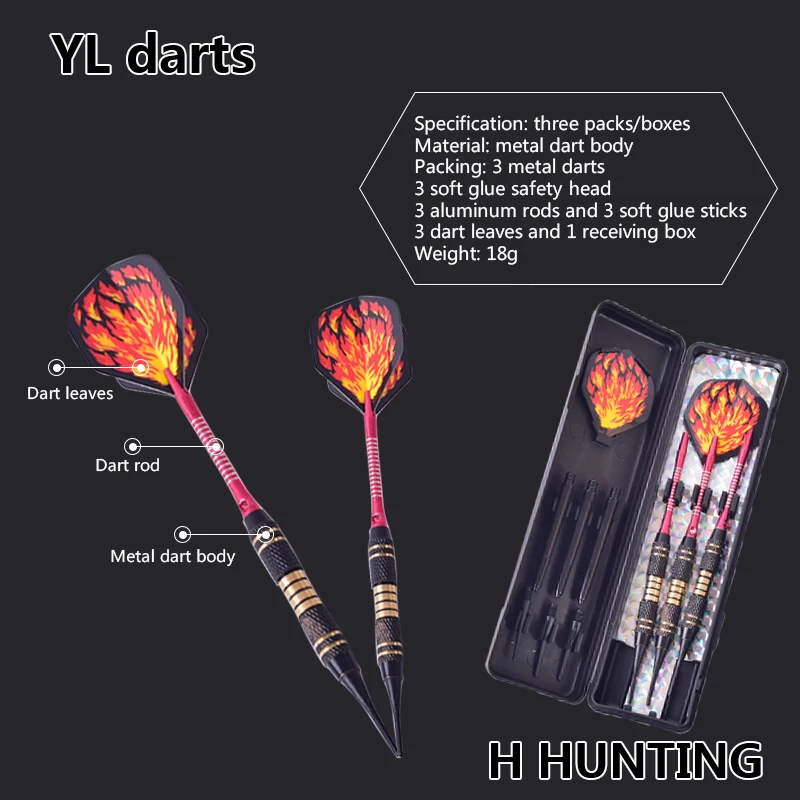

3pcs 18g Professional Darts Red flame PET Aluminum Shanks for Darts soft tip darts for electronic dartboard