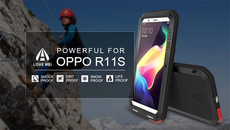 Металлический защитный чехол Love Mei для OPPO R11s, мощный Алюминиевый противоударный водонепроницаемый чехол для OPPO R11S(6,01 дюйма