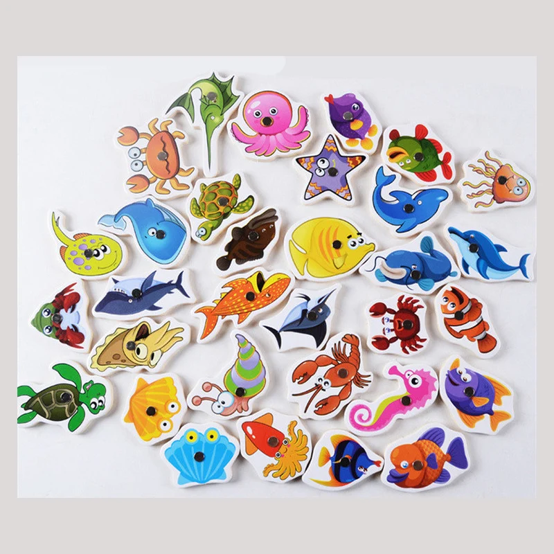 Деревянные игрушки Монтессори 32 шт. рыба магнитная рыболовная игрушка набор рыбы