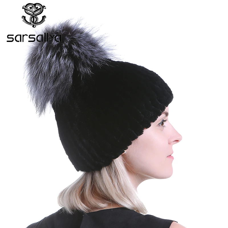 Sarsallya зимняя меховая шапка для женщин реального с мехом кролика Для Кепки шапочки