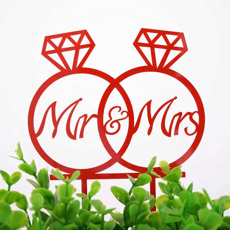 Бриллиантовое кольцо флажки для торта акриловые Mr& Mrs Love свадебный торт Топпер золотой красный для свадьбы юбилей вечерние декор для выпечки торта