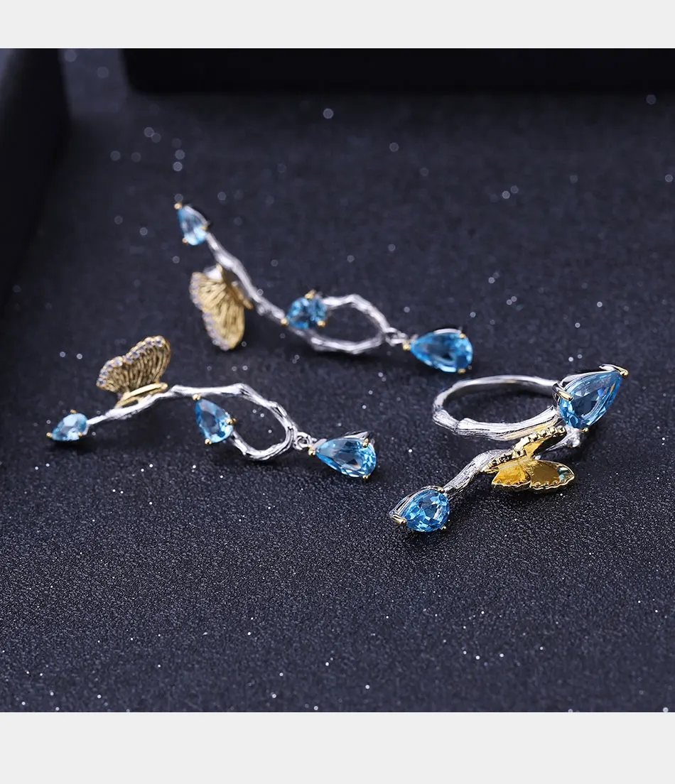 GEM'S BALLET 3.72Ct натуральный Швейцарский Голубой Топаз, Серьги с драгоценными камнями, 925 пробы, серебро, ручная работа, висячие серьги с бабочкой для женщин