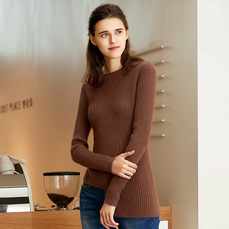

ZHILI 2018 New Autumn Crew Neck Irregular Hem Pullover Cashmere Sweater