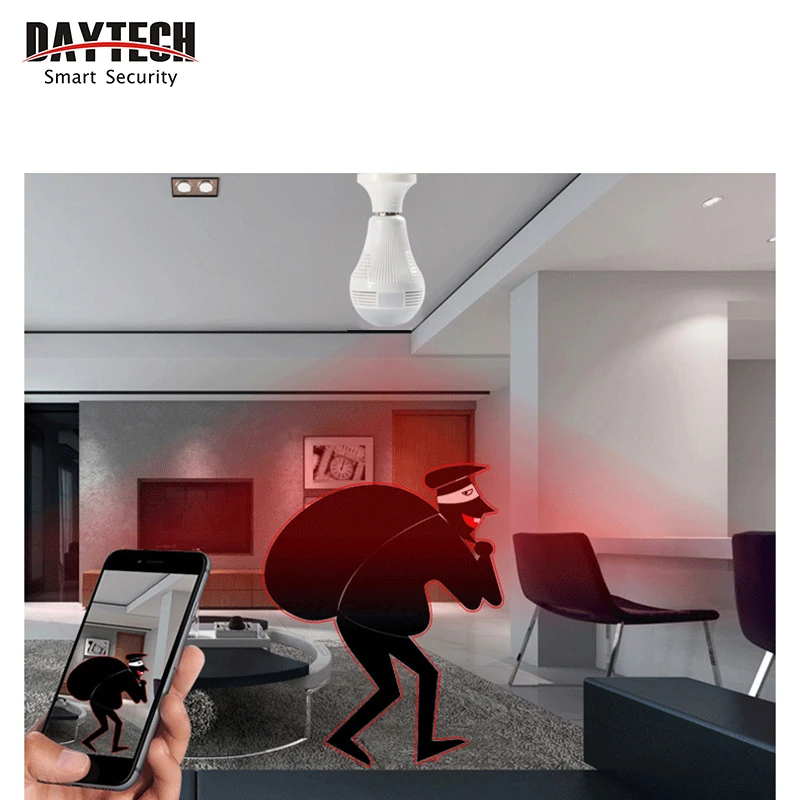 IP камера Daytech для домашней системы видеонаблюдения объектив рыбий глаз Wi Fi