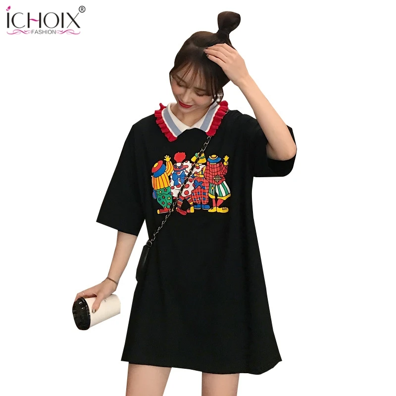 Женское мини платье с круглым воротником повседневное короткое футболка в