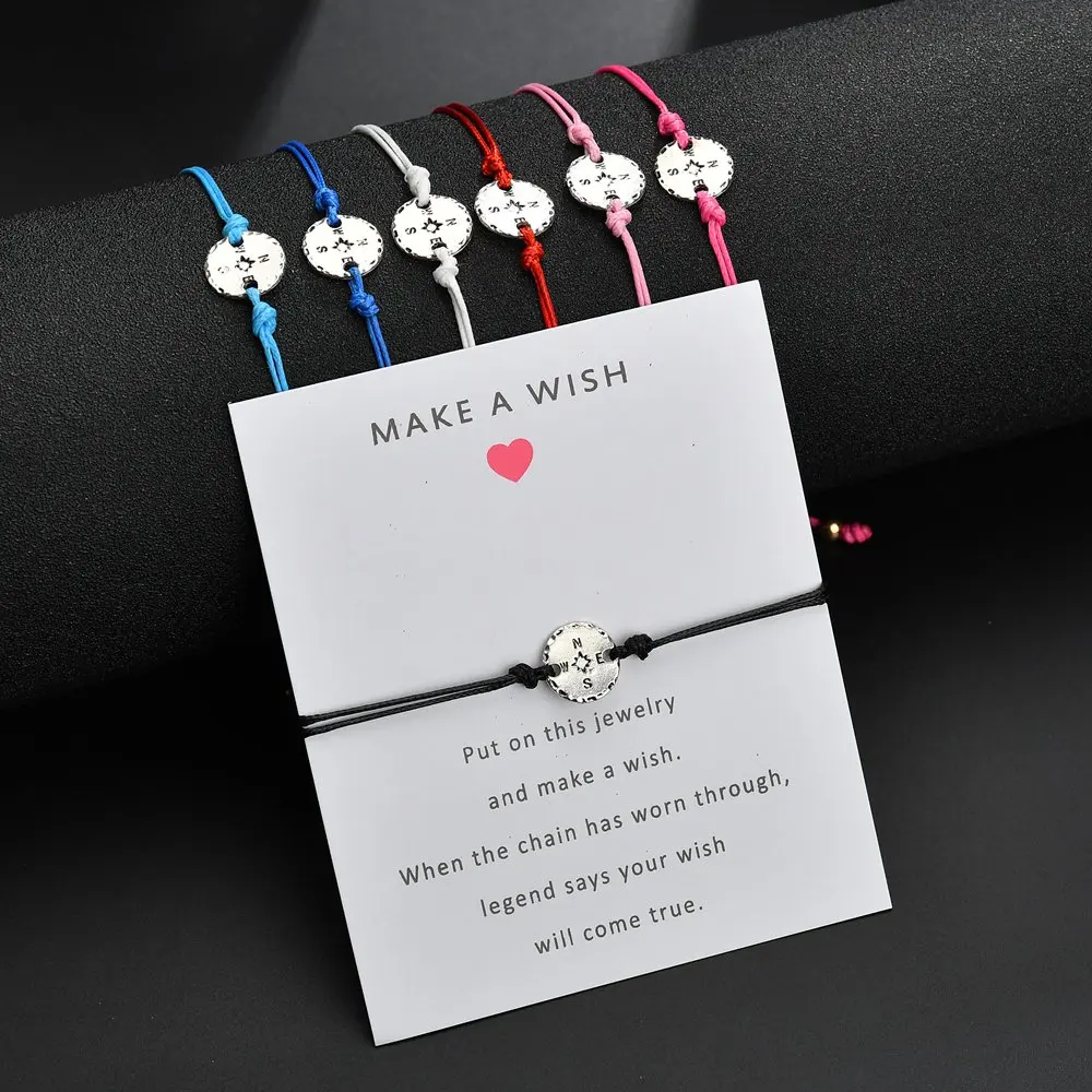 MissCyCy Fashion Silver Color Metal Compass Bracelets for Women Jewellery 7 Colors Rope Bracelet Friendship Gift | Украшения и