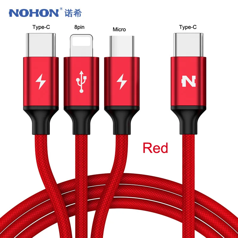 NOHON 3 в 1 type-C кабель для Apple type-C Micro USB-C кабель для iPhone 8 7 6 6S iOS 10 MacBook samsung LG быстрое зарядное устройство 2.4A - Цвет: Red