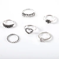 new fashion personality love flower crystal set ring 6 piece set combination joint ring jewelry holiday jewelry gift