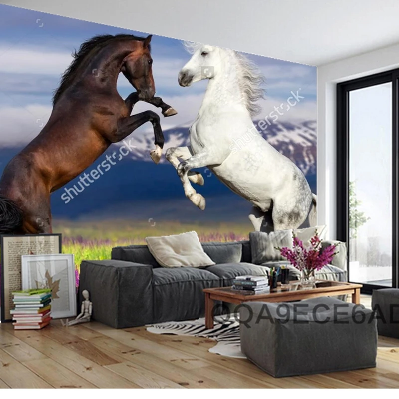 Фотообои на заказ обои с изображением двух лошадей современные фрески для