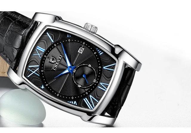 Calendar Waterproof Men Quartz Watch with Square Dial Plate Leather Belt | Наручные часы