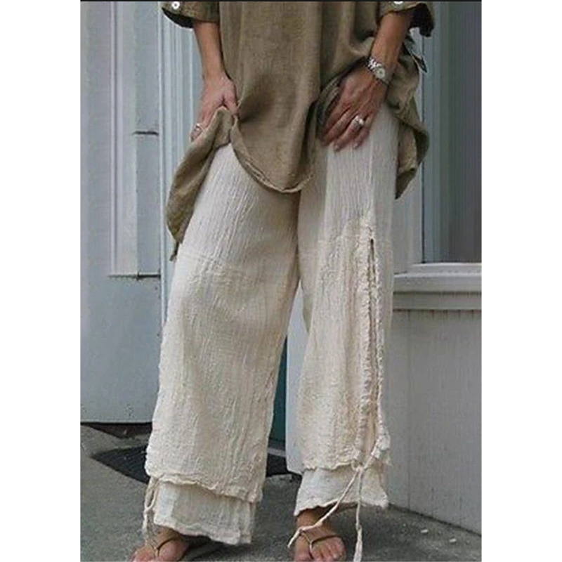 CALOFE 5XL шикарные свободные хлопковые льняные штаны женские мягкие шаровары