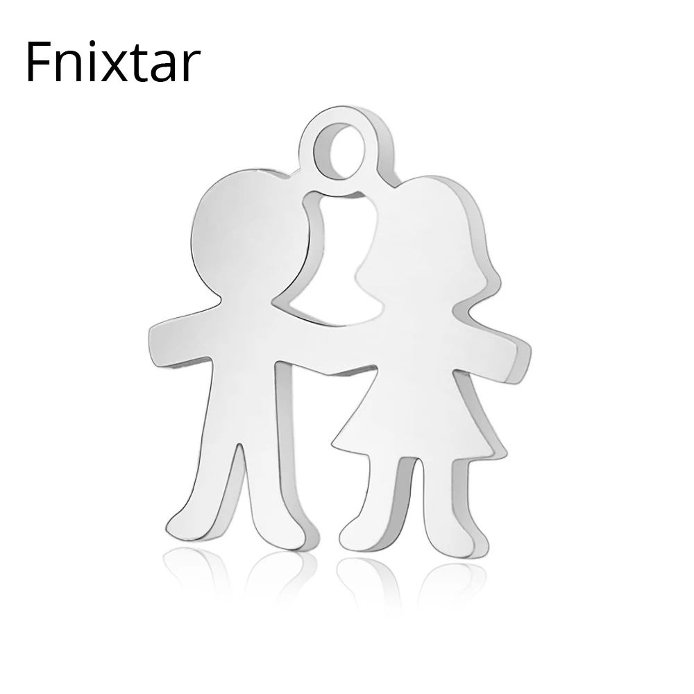 

Fnixtar 50 шт./лот полированные 13*14 мм из нержавеющей стали мальчик и девочка Металлические Мини Подвески ручной работы ювелирные изделия брасле...