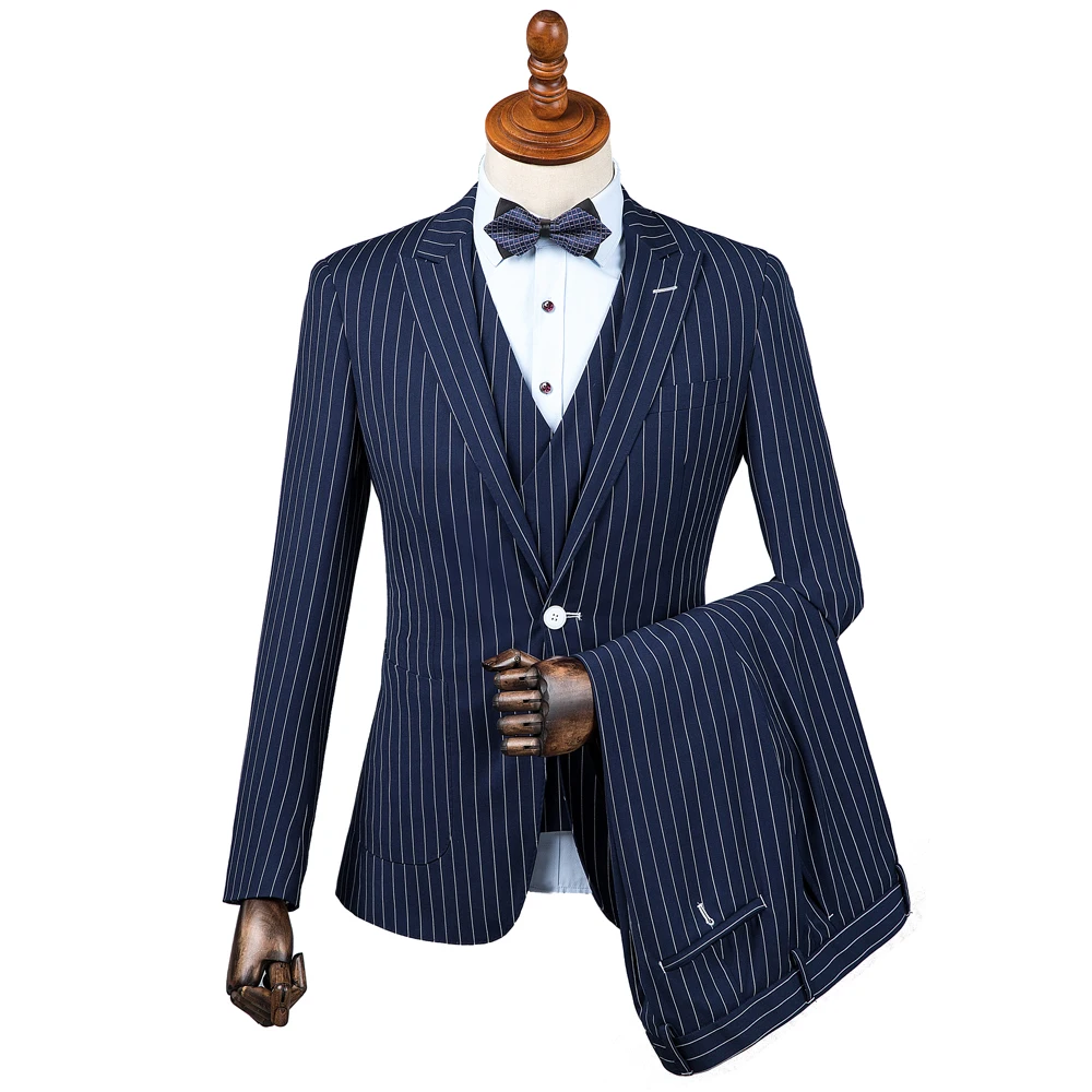 OSCN7 2019 заостренный лацкан в полоску Костюмы Под заказ Для мужчин Slim Fit Свадебная