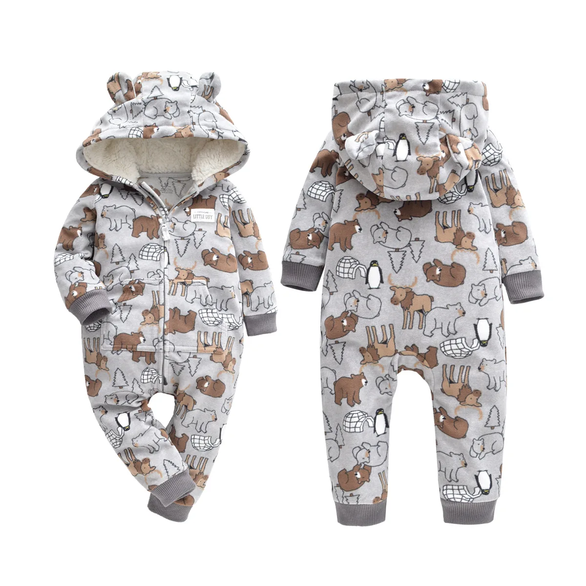 Детский флисовый комбинезон на молнии с капюшоном|Ромперы| |