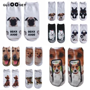 3D с принтом Собака и носки 1 пара футболка с забавным мультипликационным принтом Мужские Короткие хлопковые носки для женщин с милыми животными, носки-башмачки, цена по прейскуранту завода-изготовителя Harajuku женский