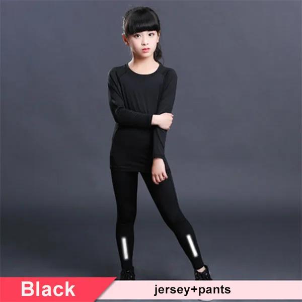 Black Set 2P Детский спортивный комплект, компрессионная футболка+ штаны, детский Рашгард для мальчиков и девочек, для бега, баскетбола, танцев, подростков, ММА, плотная спортивная одежда - Цвет: Black Set 2P