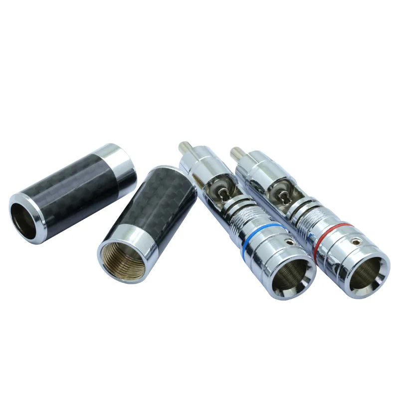 

10pcs/lot Carbon Fiber RCA Connector Gold Plated RCA Male Plug Video Audio Speaker Plug Wire Connector Support 8mm Cable