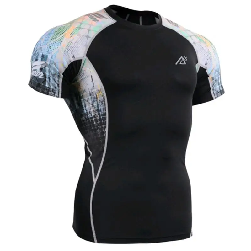 Мужские компрессионные футболки с принтом спортивные топы для бега велоспорта
