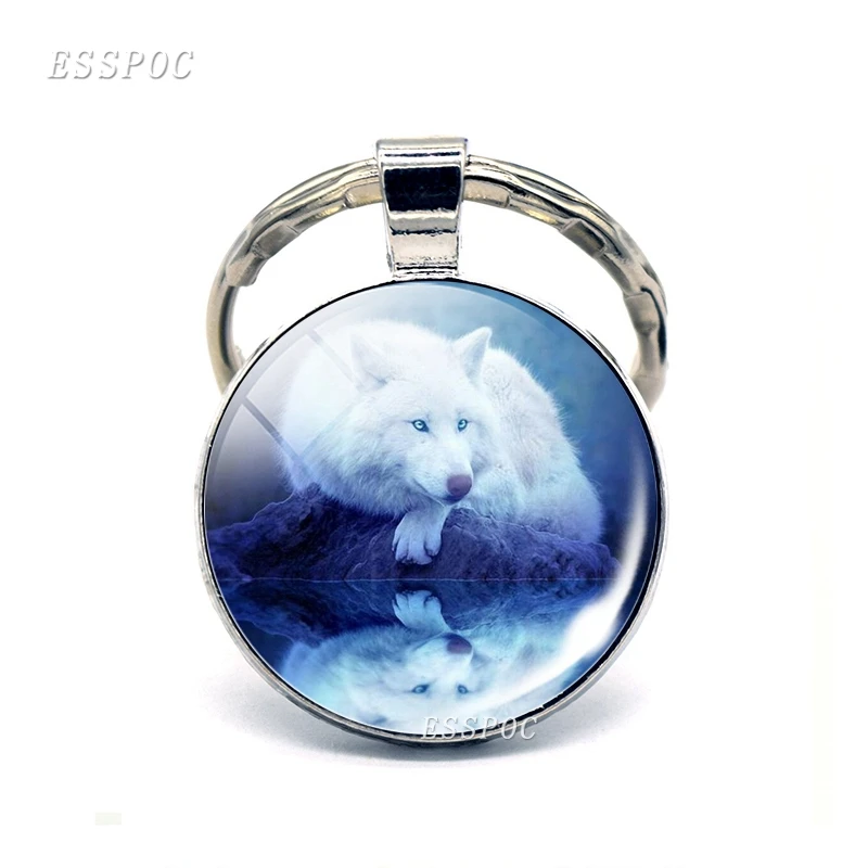 Модный брелок ручной работы с волком для мужчин и женщин стеклянный кабошон