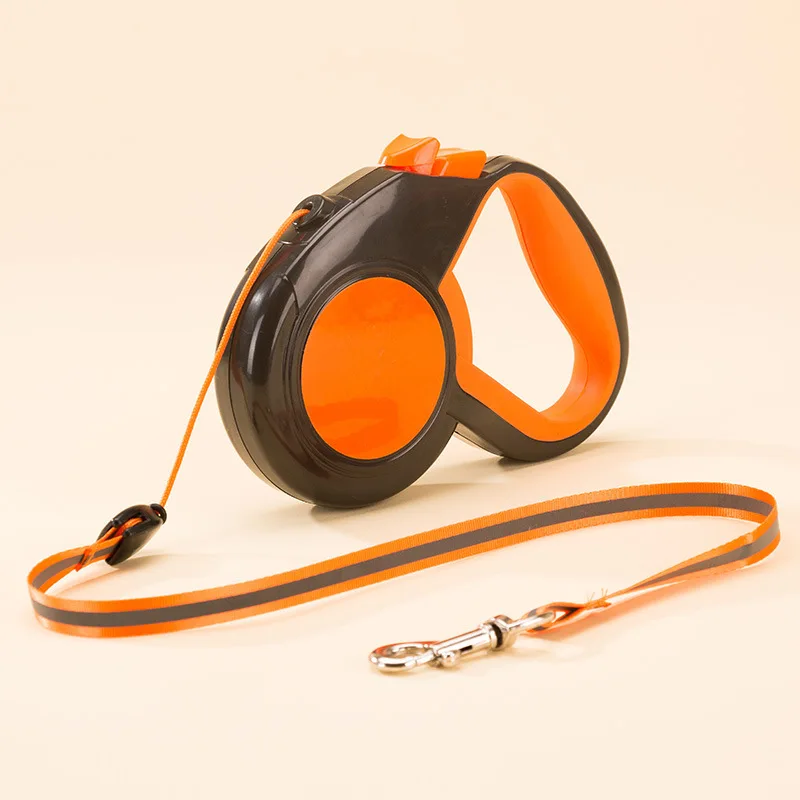 Orange and black Горячая Распродажа, автоматический выдвижной Светоотражающий Поводок для собак, поводок для собак, кошек, поводок для прогулок, поводок для домашних животных, автоматическое удлинение 3 м/5 м - Цвет: Orange and black