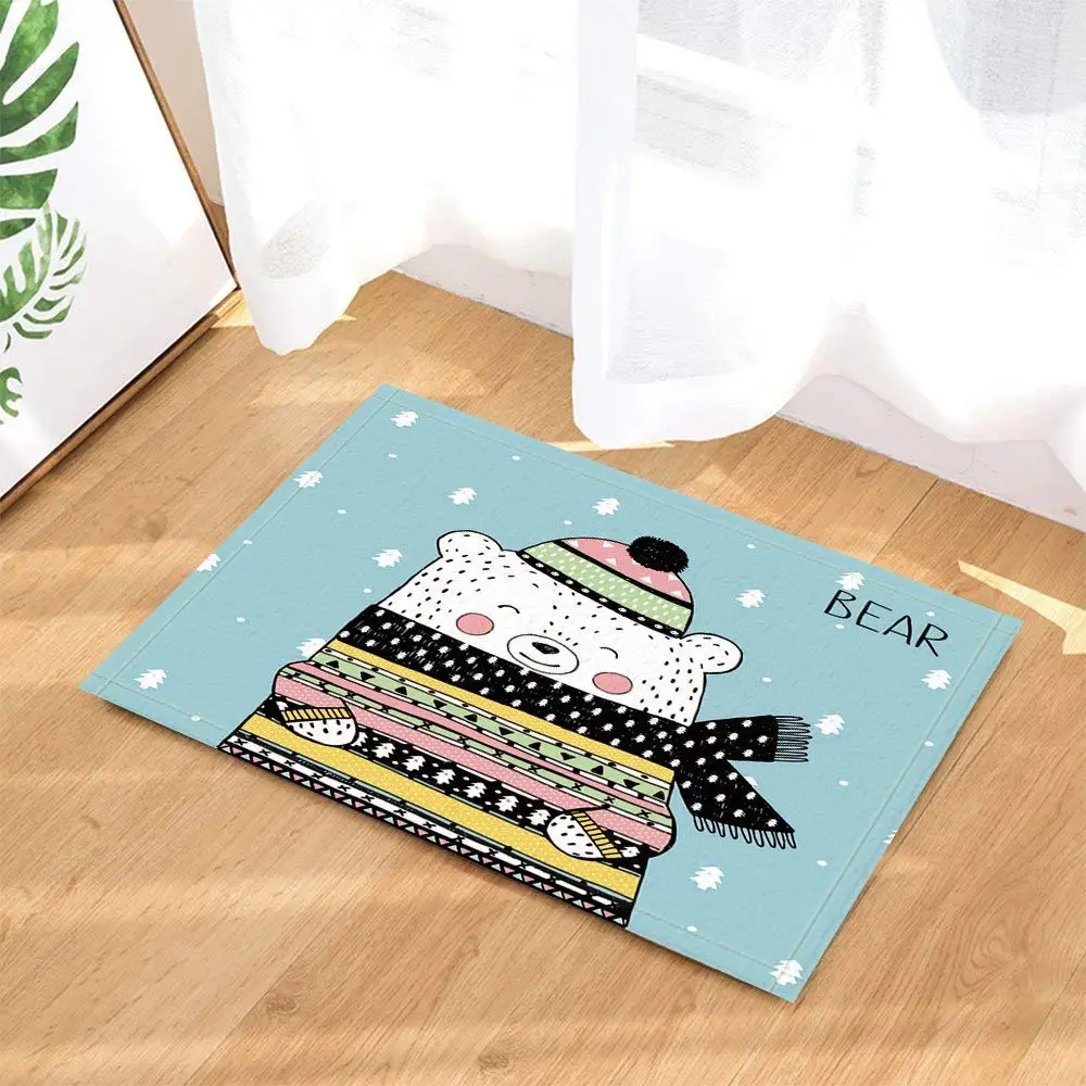 Игровой коврик для ванной на зиму с рисунком белого медведя шарфом и HatNon Slip