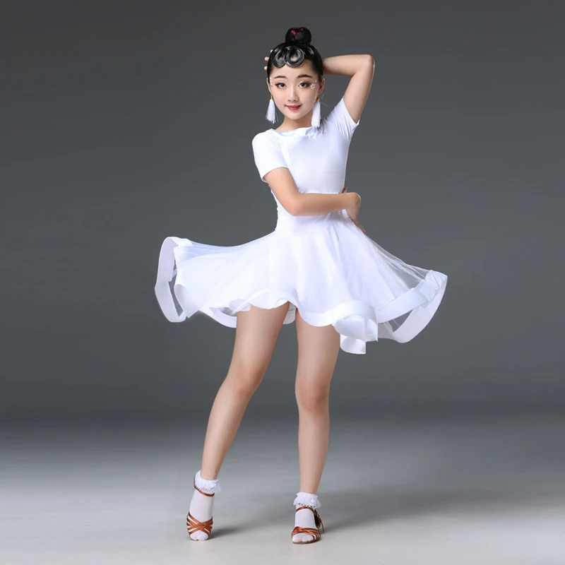 White Dress Новинка; белое платье для латинских танцев для девочек; черное кружевное платье для занятий танцами Танго; детская Одежда для танцев; платье для латинских танцев для девочек; BL1625 - Цвет: White Dress