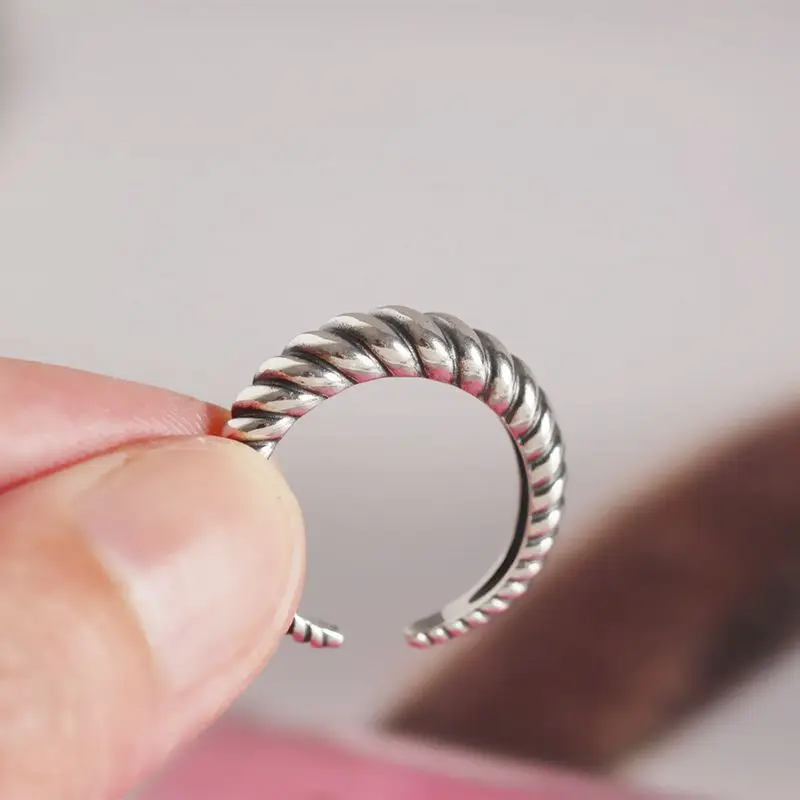 Silvology 925 Sterling Silver Twist Curved Surface Rings Vintage Weave minimalist For Women Retro Jewelry Gift | Украшения и