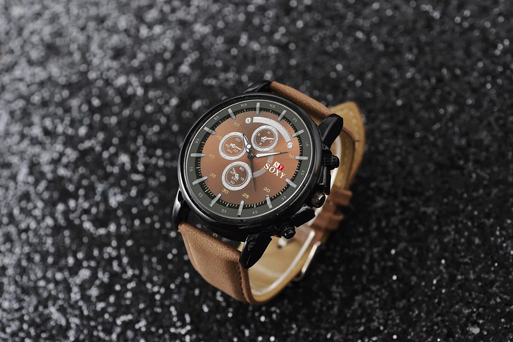 SOXY Watch Men Fashion Men's Watch Relogio Masculino Sport Leather Luxury Brand Men Watch Male Clock reloj hombre montre homme