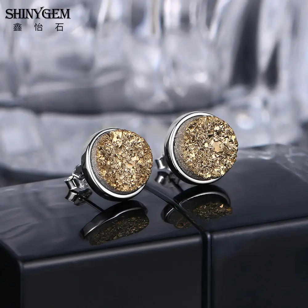 Серьги ShinyGem из 925 пробы серебра 10 мм круглые серьги гвоздики с натуральным